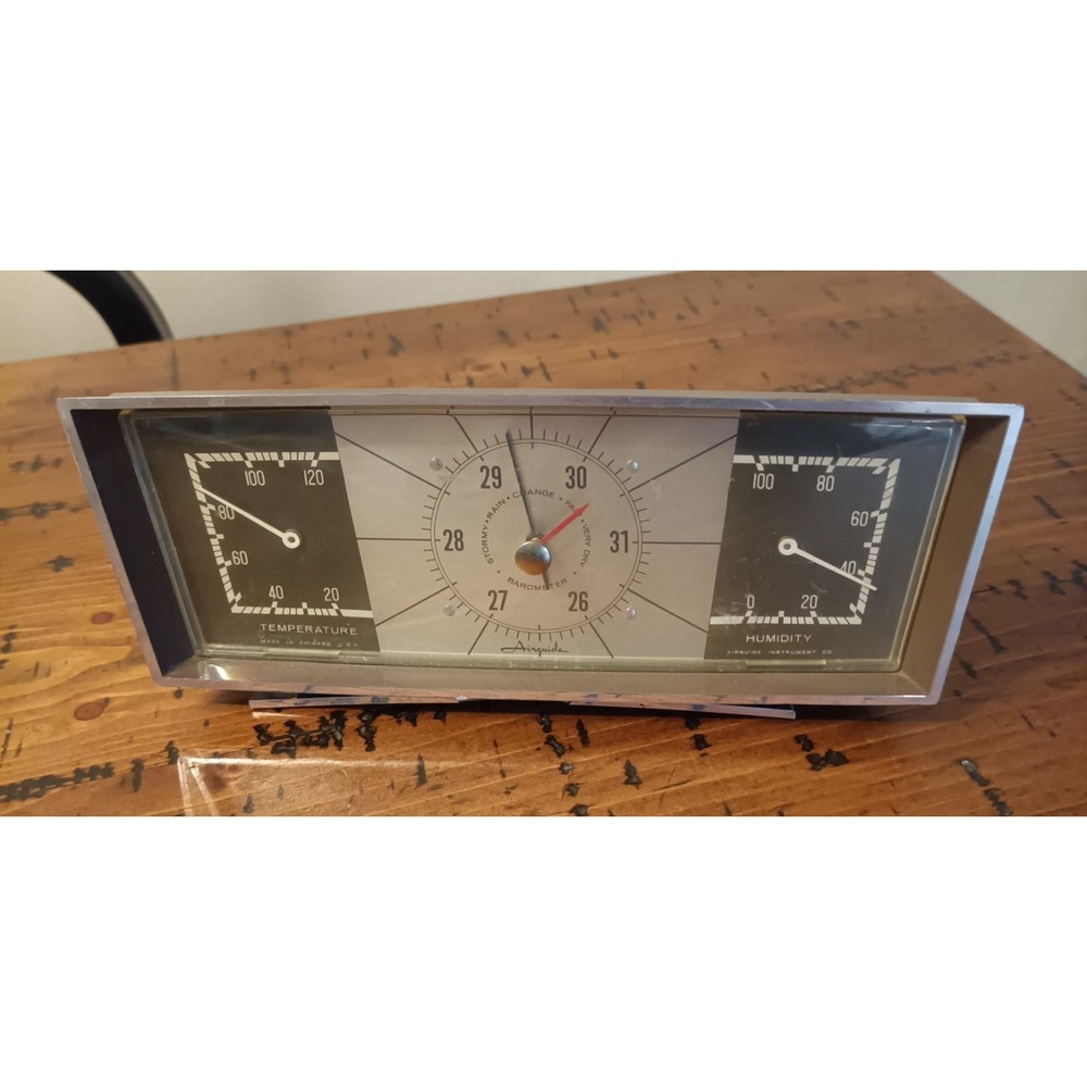 Vintage Airguide Weather Station Barometer Thermometer Hygrometer Chicago USA a8